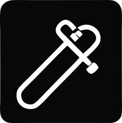 Poster - Stylized white skateboard icon with a rounded tail and trucks set against a solid black square background with rounded corners
