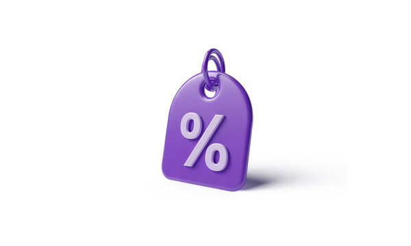 3D Render of Purple Discount Tag with Percentage Symbol