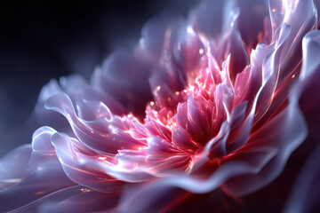 Poster - Colorful abstract flower design with glowing petals in a dark background