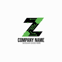 Aufkleber - Modern letter Z logo with bold black and green geometric segments for tech or construction branding