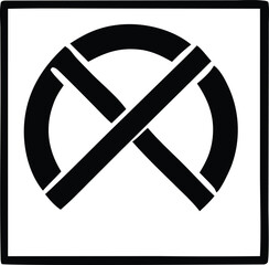 Poster - A black and white abstract symbol featuring a segmented circle intersected by two diagonal bars within a square border