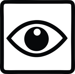 Poster - A stark black and white graphic icon featuring a stylized eye symbol enclosed within a rounded square border representing vision or observation