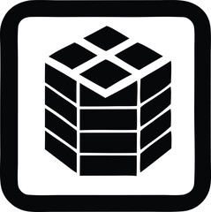 Fototapete - Stylized black and white isometric cube logo with a grid pattern on top enclosed in a rounded square border