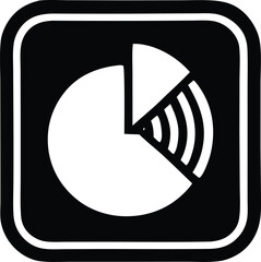 Poster - Simple black and white icon representing a pie chart with a segment displaying radiating waves enclosed in a rounded square