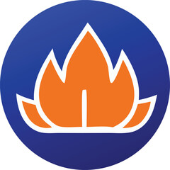 Fototapete - Stylized orange flame emblem with white outline set against a deep blue circular background with subtle texture