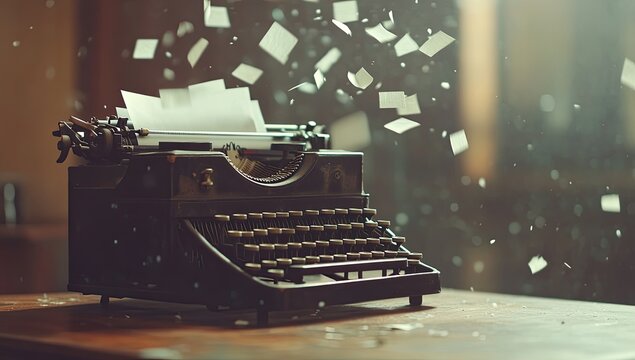 Antique typewriter with paper confetti