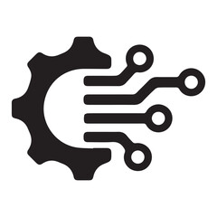 Icon of gear with circuit lines symbolizing technology and mechanical innovation for tech designs