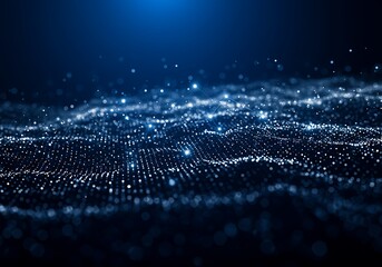 Aufkleber - Abstract digital data wave background with blue dots and lines