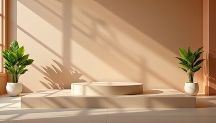 Poster - Elegant Minimalist Interior with Natural Sunlight and Green Plants