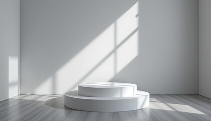 Poster - Minimalist White Stage with Natural Light in Empty Modern Room