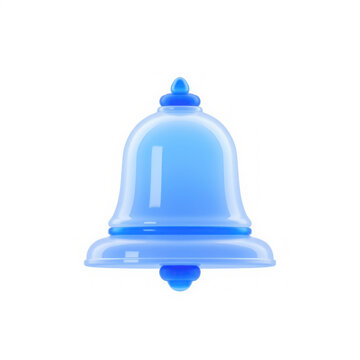 A simple and modern design of a blue bell icon. It's a minimalist 3D rendering of a bell, perfect for use in digital interfaces or graphic designs.