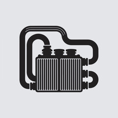 Poster - Vector illustration of a radiator with connected pipes and hoses, essential for engine cooling and efficient performance.