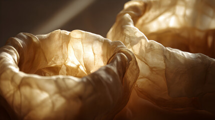 Poster - Translucent beige fabric artfully draped and illuminated by a soft light