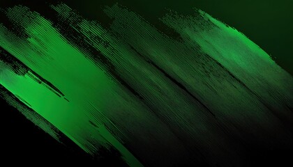 Wall Mural -  vivid green dry brush stroke on black background with grunge texture for abstract banner or digital design use