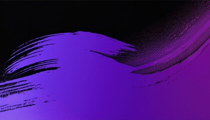Wall Mural - vibrant digital brush stroke in black and purple with halftone texture for tech branding or futurist