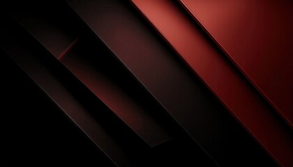 Wall Mural - dark abstract geometric background with layered black chevron shapes and glossy red metallic accents