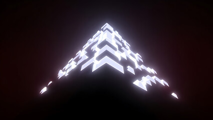 Poster - Glowing White Geometric Pyramid Abstract3 D Structure Dark Background Digital Art Modern Cube Design