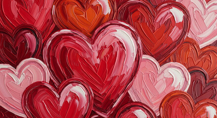 Poster - Impasto red and pink hearts, textured painting, Valentine's Day theme, symbolizes love and affection