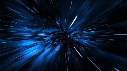 Wall Mural - futuristic space tunnel with glowing blue lights and star-like particles moving rapidly
