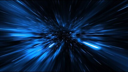 Wall Mural - futuristic space tunnel with glowing blue lights and star-like particles moving rapidly, creating a sense of deep motion and cosmic speed