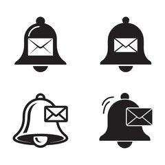 Poster - Four black bell notification icons with envelopes alert