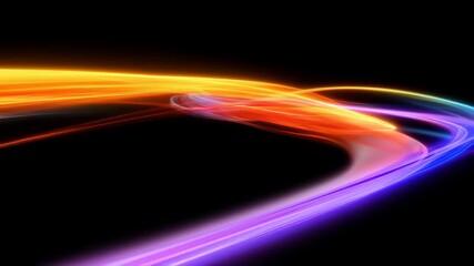 Wall Mural - dynamic, colorful light trails on a black background, captured from a low-angle perspective, ideal f
