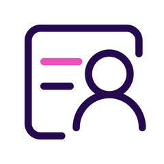 Poster - Person icon inside a card with pink and dark purple lines on a white background in outline design style
