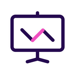 Poster - Presentation board showing a line graph with an upward trend in pink and downward trend in purple color