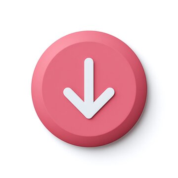 A pink circle button features a white downward arrow, isolated on white background