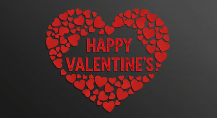 Aufkleber - Large heart formed by many small red hearts on dark gray background Happy Valentine's Day text inside, showcasing Valentine's Day theme