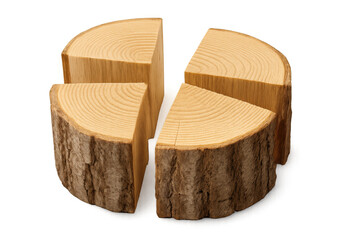 Poster - Wooden log cross-sections revealing intricate grain patterns and rough bark surface, neatly sectioned and set against transparent backdrop