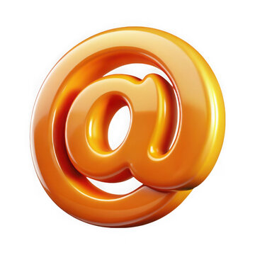 Glossy orange at symbol 3d render isolated on transparent background