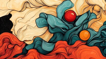 Poster - Ethereal Wave Composition: An artistic display of flowing fabric, featuring vibrant colors and graceful lines, creates a sense of fluidity and artistic expression. 