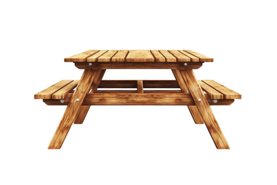 Rustic wooden picnic table beckons for summer gatherings and backyard fun rendered with on transparent background
