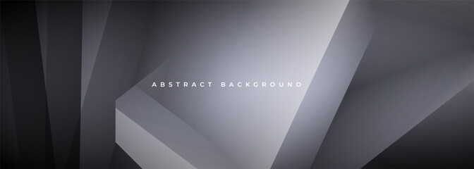 Aufkleber - Dark gray modern abstract wide banner background with 3D diagonal geometric shapes. Dark grey vector illustration