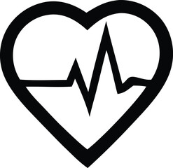 Poster - A stylized black heart icon with a prominent electrocardiogram waveform graphic inside representing health and life