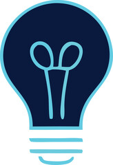 Poster - A simple modern stylized illustration of a light bulb in dark blue with a bright cyan outline and filament representing ideas and innovation