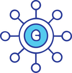 Poster - Abstract blue circular network diagram with a central letter e symbol representing connection and communication