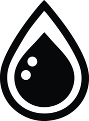 Poster - Abstract black and white graphic design featuring a stylized water droplet with two small circles inside representing purity or a liquid substance