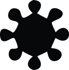 Poster - A striking black abstract symbol with seven rounded petal like protrusions extending outwards from a central hexagonal shape on a white background