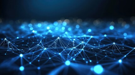Poster - A futuristic network of glowing blue nodes and connecting lines forming a dynamic digital web on a dark background.
