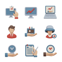Poster - Icons set depicting digital marketing and communication concepts