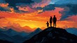 © Nahwu - Silhouette family on mountaintop at vibrant sunset