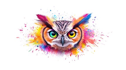  Colorful Owl Portrait, Paint Splash Background, Digital Art, Mascot
