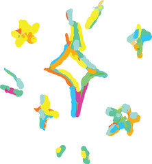 Wall Mural - rainbow color star doodle drawn with wax crayon. grunge, playful scribble style in kids' drawing aes