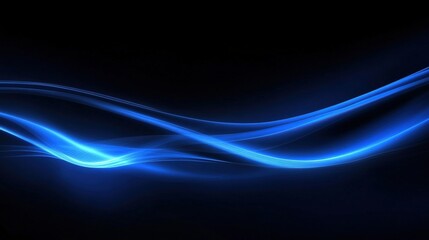 Poster - Abstract blue light waves flowing smoothly on a dark background, creating a futuristic and dynamic visual effect.