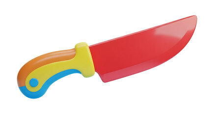 Colorful toy chef knife with red blade and multi colored handle isolated on transparent background