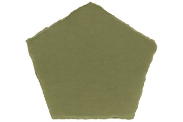 Poster - Close-up of a pentagon shaped green textured paper with rough, torn edges, isolated on a transparent background, providing space for text or design elements