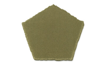 Poster - Close-up of a pentagon-shaped piece of textured green paper with torn edges, isolated on a transparent background, creating a simple yet striking visual