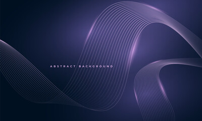 Aufkleber - Glowing purple wavy lines on abstract technology dark blue background. Digital hi-tech vector illustration with particle striped wave lines